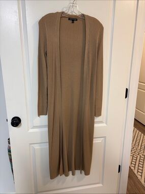 Cable & Gauge Ribbed Maxi Cardigan Dress - Camel